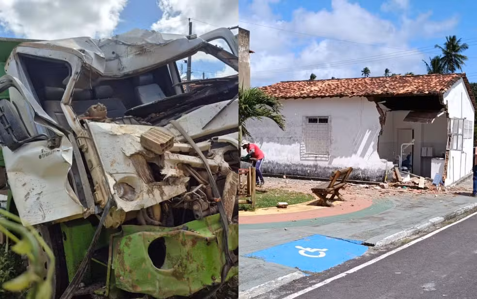 Caminhão perde o controle e colide com posto de saúde na zona rural de Pirambu