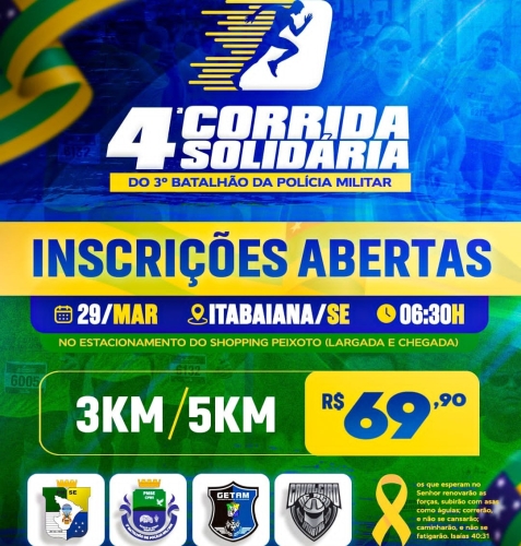 4ª Corrida Solidária do 3º BPM abre inscrições em Itabaiana