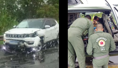 Acidente na BR-101 deixa seis feridos; gestante de gêmeos é socorrida por helicóptero do GTA