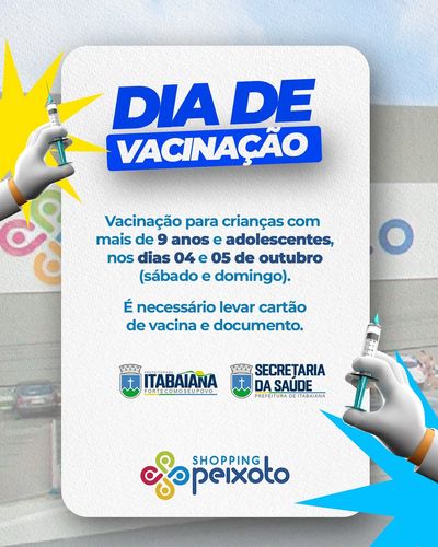 Itabaiana realiza Dia D de Vacinação para crianças e adolescentes no Shopping Peixoto