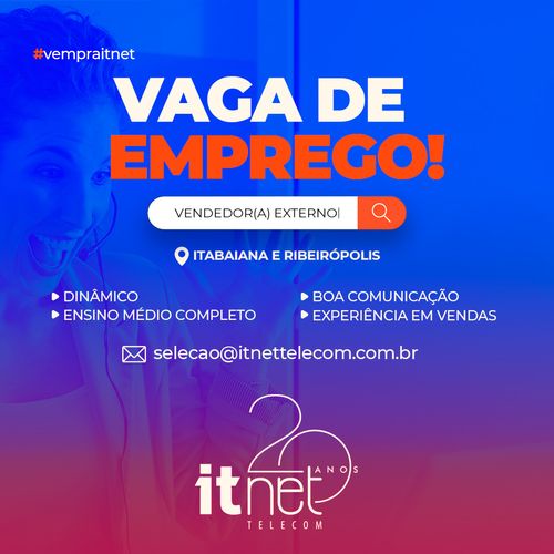 OPORTUNIDADE: Itnet Telecom contrata vendedores externos para Itabaiana e Ribeirópolis