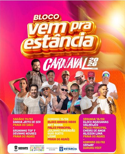 Prefeitura de Estância divulga programação do Carnaval 2026 na Praia do Abaís

