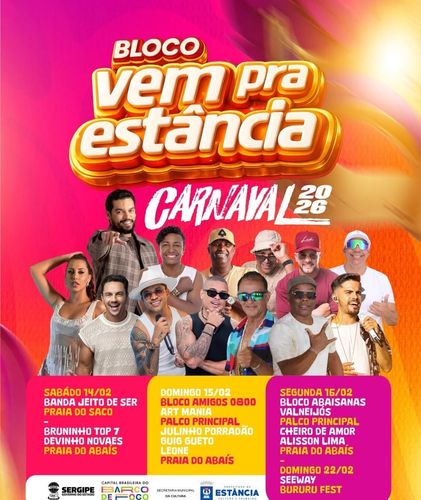 Blocos, shows e praia: veja como será o Carnaval 2026 em Estância