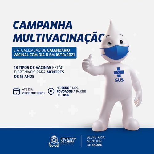 Prefeitura de Carira convoca pais a levarem seus filhos para atualização da caderneta de vacinação