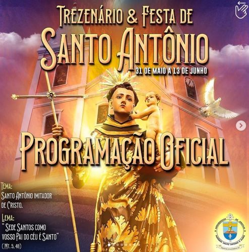 PROGRAMAÇÃO: Trezenário de Santo Antônio ocorrerá de 31 de maio a 13 de junho, finalizando com procissão automotiva