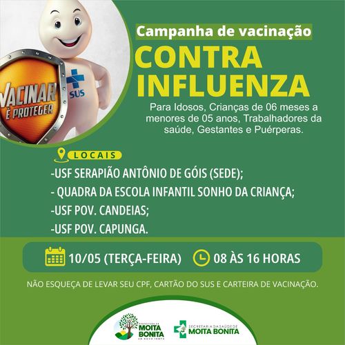Prefeitura de Moita Bonita realiza mutirão de vacinação contra a gripe Influenza