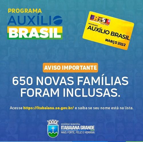 Mais 650 famílias itabaianenses são inclusas no programa Auxílio Brasil. Confira lista