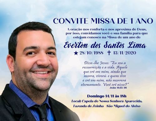 Missa de um ano pelo falecimento de Everton Lima ocorrerá neste domingo, 14, em São Miguel do Aleixo