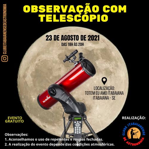 Clube Itabaianense de Astronomia realizará hoje, 23, gratuitamente, observação do céu com telescópio