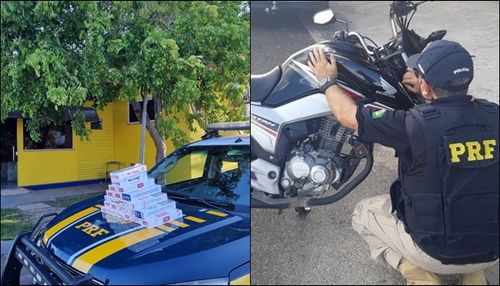 ITABAIANA: PRF apreende carga de cigarros contrabandeados e flagra um motociclista portando maconha